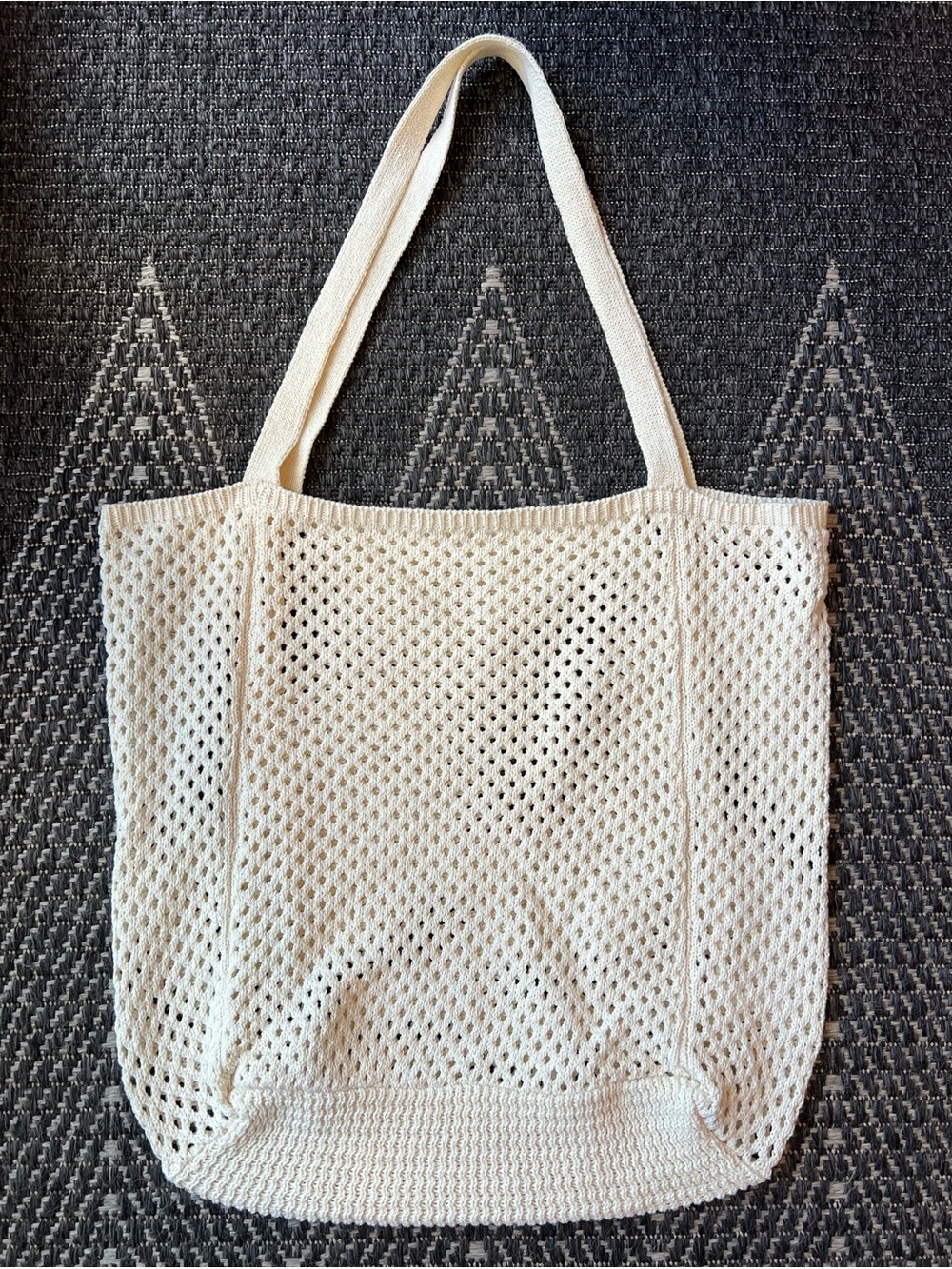 Cream Ivory Crochet Woven Shoulder Tote Bag Summer Beach Handbag Purse Large